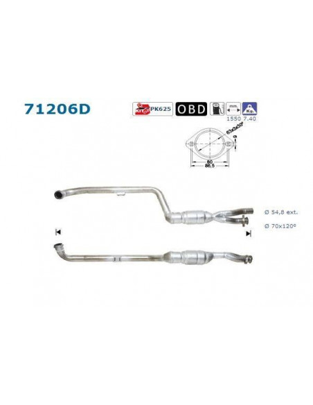 Catalyseur Mercedes E270 177CV Serie 211 1550mm (02-)